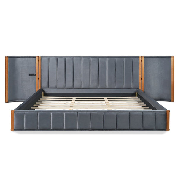 English Elm California King Velvet Platform Bed Wingback Tufted Headboard with Built-in Usb Charging N758C556970N