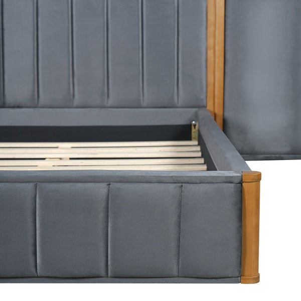 English Elm California King Velvet Platform Bed Wingback Tufted Headboard with Built-in Usb Charging N758C556970N