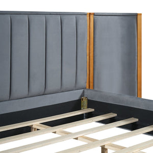 English Elm California King Velvet Platform Bed Wingback Tufted Headboard with Built-in Usb Charging N758C556970N
