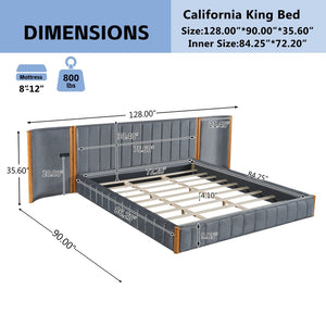 English Elm California King Velvet Platform Bed Wingback Tufted Headboard with Built-in Usb Charging N758C556970N