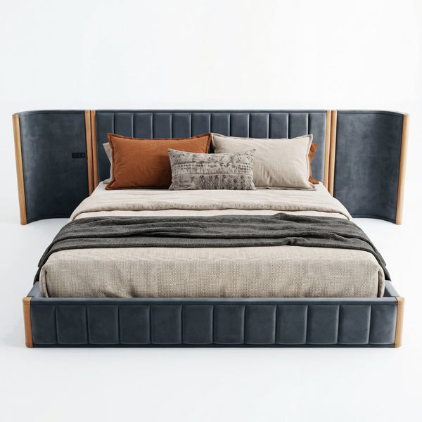 English Elm California King Velvet Platform Bed Wingback Tufted Headboard with Built-in Usb Charging N758C556970N