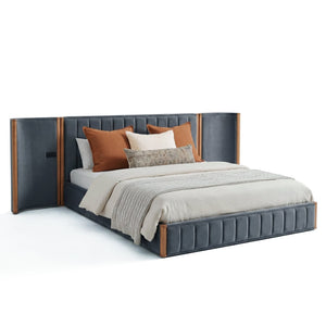 English Elm California King Velvet Platform Bed Wingback Tufted Headboard with Built-in Usb Charging N758C556970N