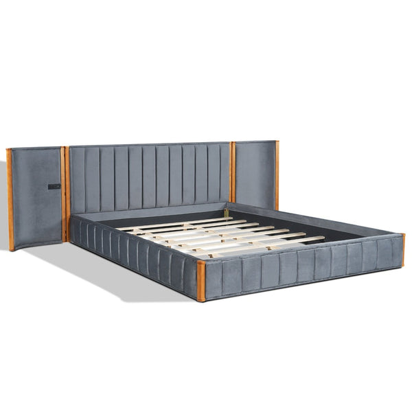 English Elm California King Velvet Platform Bed Wingback Tufted Headboard with Built-in Usb Charging N758C556970N