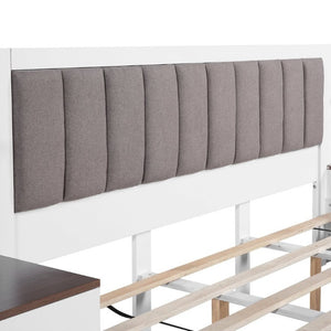 English Elm King Upholstered Bed Frame with Integrated Nightstands Warm Brown Built-In Look N758K020304W