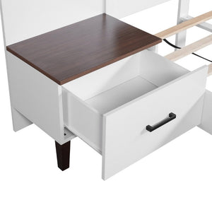 English Elm King Upholstered Bed Frame with Integrated Nightstands Warm Brown Built-In Look N758K020304W