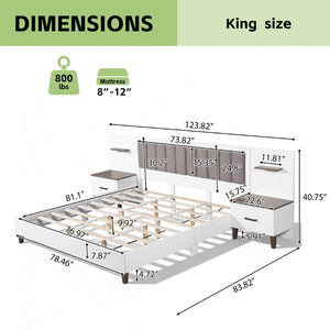 English Elm King Upholstered Bed Frame with Integrated Nightstands Warm Brown Built-In Look N758K020304W