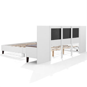 English Elm King Upholstered Bed Frame with Integrated Nightstands Warm Brown Built-In Look N758K020304W
