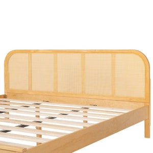 English Elm King Solid Pine Bed with Woven Rattan Headboard for Bohemian Coastal Bedrooms N758K119697N