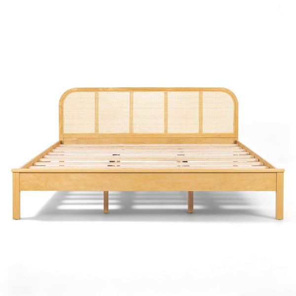 English Elm King Solid Pine Bed with Woven Rattan Headboard for Bohemian Coastal Bedrooms N758K119697N