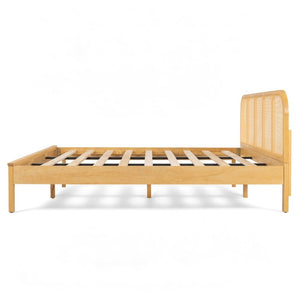 English Elm King Solid Pine Bed with Woven Rattan Headboard for Bohemian Coastal Bedrooms N758K119697N