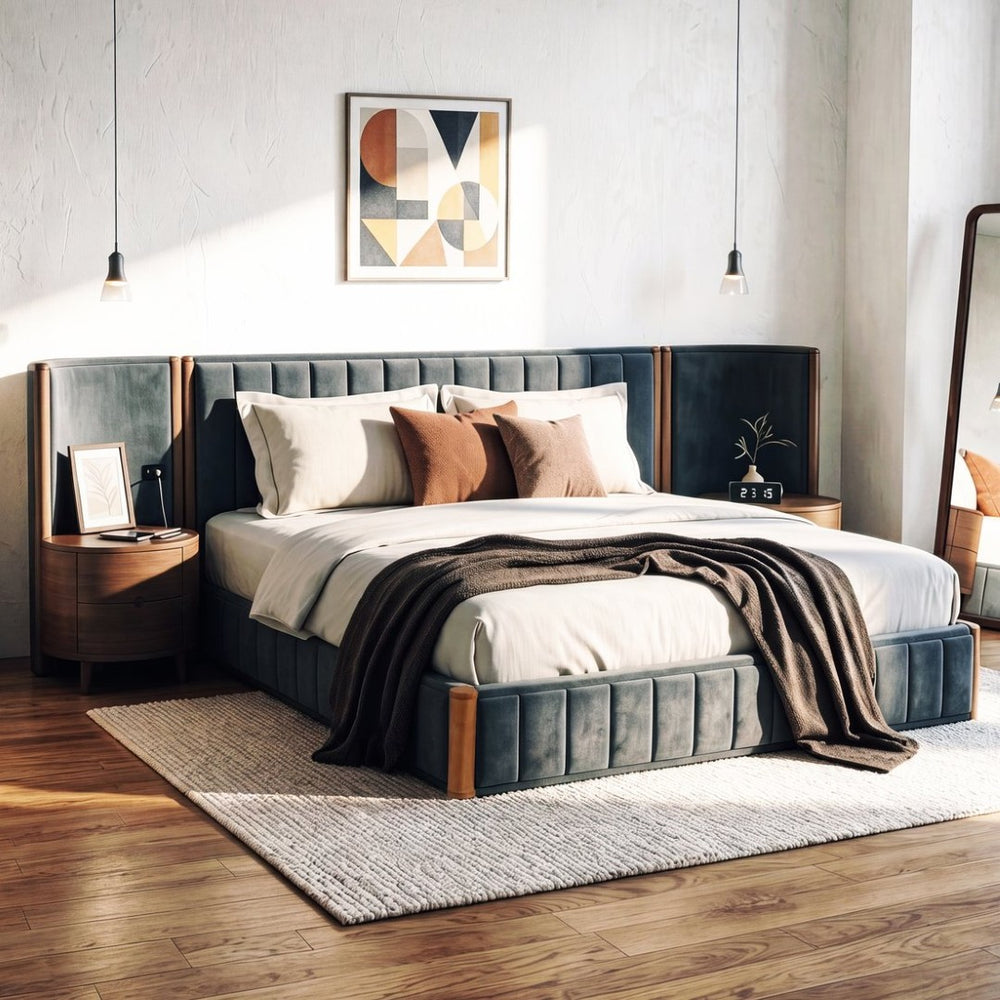 English Elm King Velvet Platform Bed Wingback Tufted Headboard with Built-in Usb Charging Ports N758K556768N