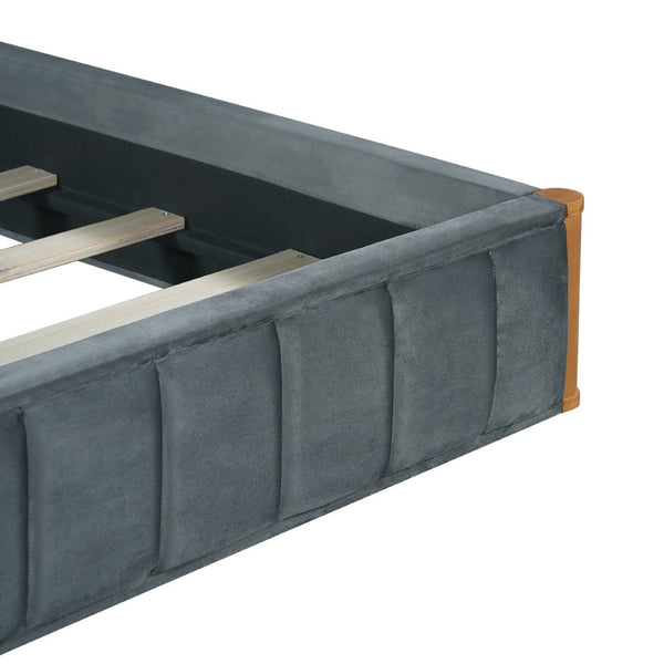 English Elm King Velvet Platform Bed Wingback Tufted Headboard with Built-in Usb Charging Ports N758K556768N
