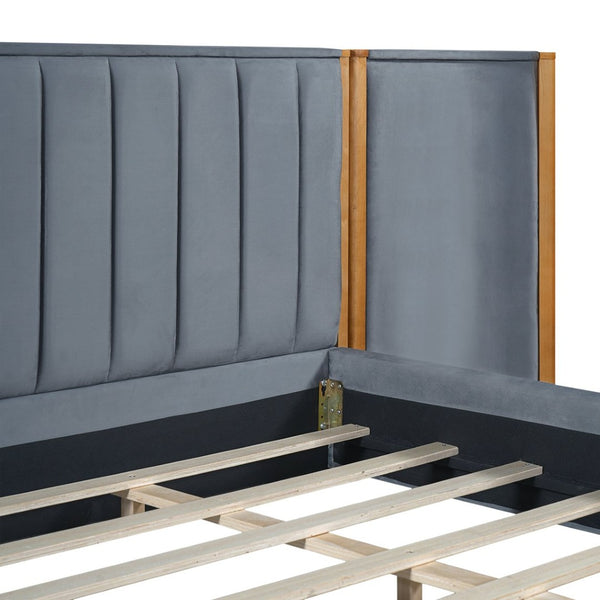 English Elm King Velvet Platform Bed Wingback Tufted Headboard with Built-in Usb Charging Ports N758K556768N