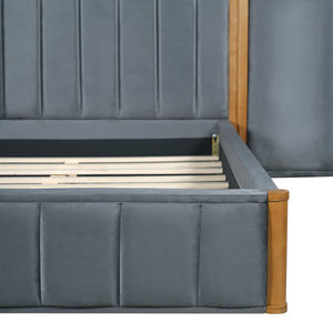 English Elm King Velvet Platform Bed Wingback Tufted Headboard with Built-in Usb Charging Ports N758K556768N