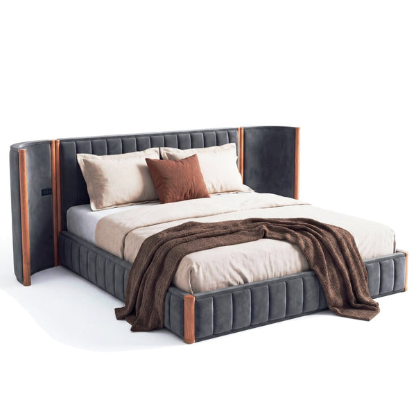 English Elm King Velvet Platform Bed Wingback Tufted Headboard with Built-in Usb Charging Ports N758K556768N