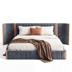 English Elm King Velvet Platform Bed Wingback Tufted Headboard with Built-in Usb Charging Ports N758K556768N