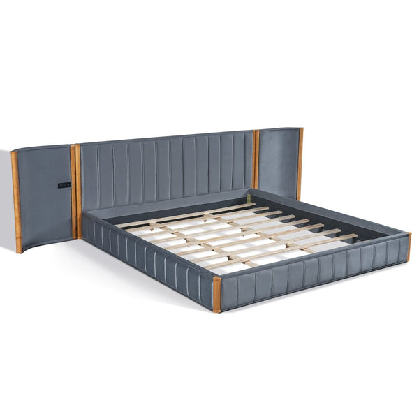 English Elm King Velvet Platform Bed Wingback Tufted Headboard with Built-in Usb Charging Ports N758K556768N
