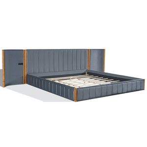 English Elm King Velvet Platform Bed Wingback Tufted Headboard with Built-in Usb Charging Ports N758K556768N