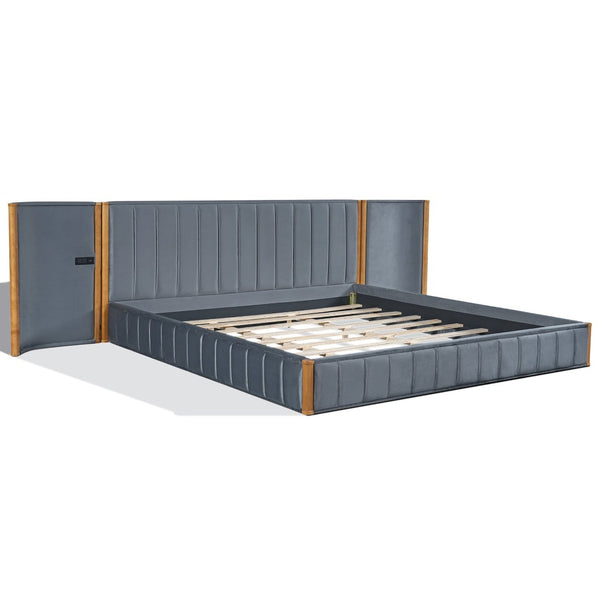 English Elm King Velvet Platform Bed Wingback Tufted Headboard with Built-in Usb Charging Ports N758K556768N