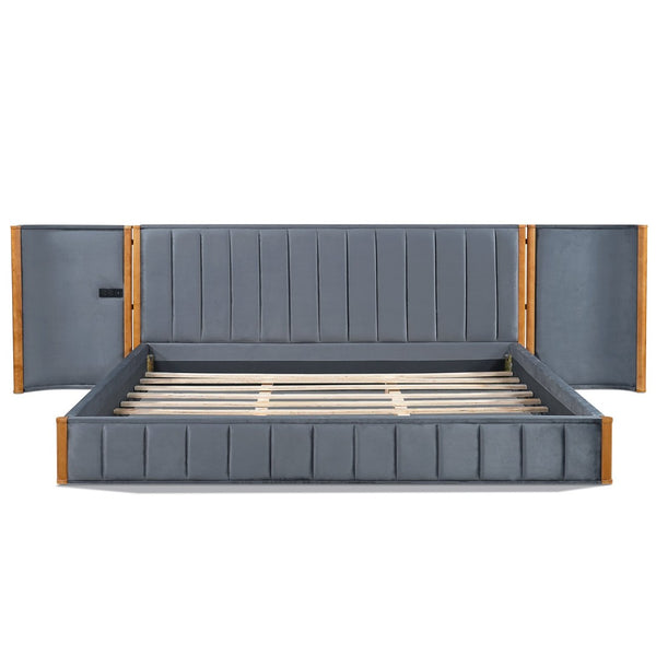 English Elm King Velvet Platform Bed Wingback Tufted Headboard with Built-in Usb Charging Ports N758K556768N
