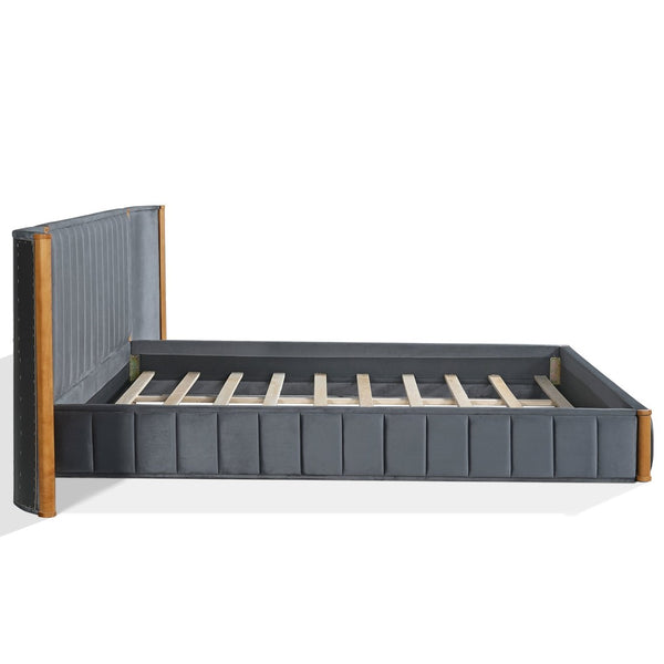 English Elm King Velvet Platform Bed Wingback Tufted Headboard with Built-in Usb Charging Ports N758K556768N