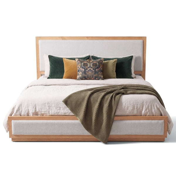 English Elm King Platform Bed Solid Rubberwood Low Profile Upholstered Headboard Modern Farmhouse N758K559495N