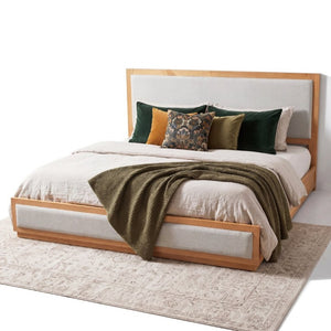 English Elm King Platform Bed Solid Rubberwood Low Profile Upholstered Headboard Modern Farmhouse N758K559495N