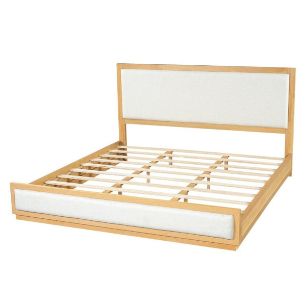 English Elm King Platform Bed Solid Rubberwood Low Profile Upholstered Headboard Modern Farmhouse N758K559495N