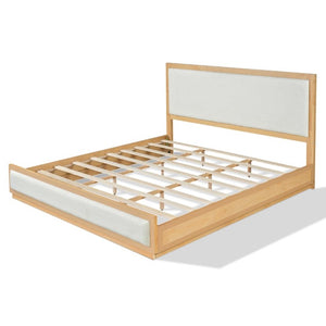 English Elm King Platform Bed Solid Rubberwood Low Profile Upholstered Headboard Modern Farmhouse N758K559495N