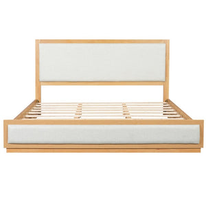 English Elm King Platform Bed Solid Rubberwood Low Profile Upholstered Headboard Modern Farmhouse N758K559495N