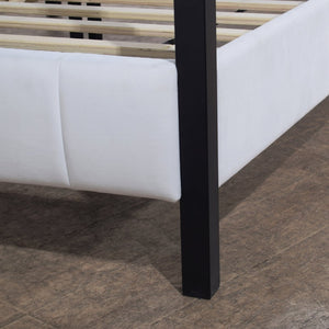 English Elm King Canopy Bed Matte Black Four Post Frame with Tufted Upholstered Headboard N758K646465W