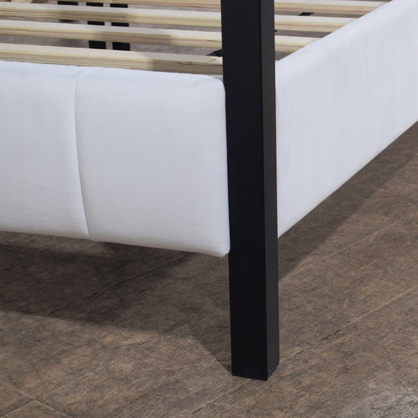 English Elm King Canopy Bed Matte Black Four Post Frame with Tufted Upholstered Headboard N758K646465W