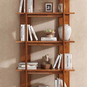 English Elm 4-tier Solid Acacia Wood Tall Open Bookshelf for Living Room or Home Office Display Teak N758P386640T
