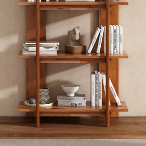 English Elm 4-tier Solid Acacia Wood Tall Open Bookshelf for Living Room or Home Office Display Teak N758P386640T