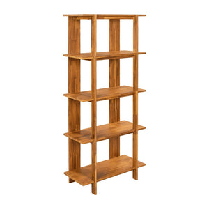 English Elm 4-tier Solid Acacia Wood Tall Open Bookshelf for Living Room or Home Office Display Teak N758P386640T