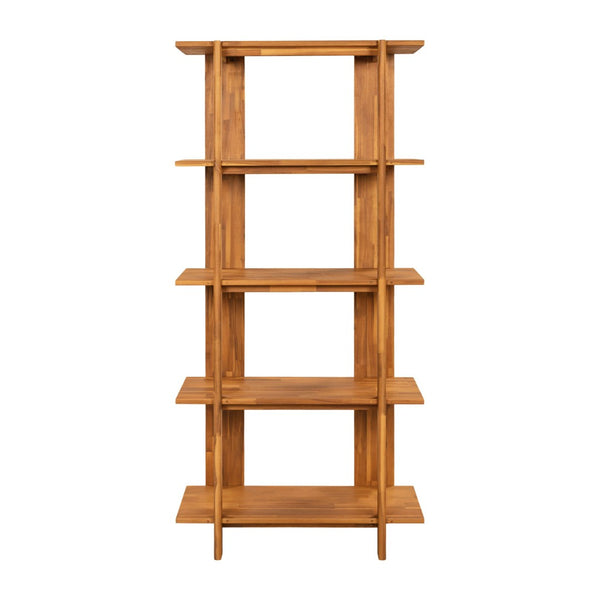 English Elm 4-tier Solid Acacia Wood Tall Open Bookshelf for Living Room or Home Office Display Teak N758P386640T