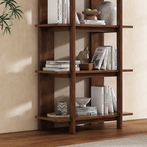 English Elm 4-tier Solid Acacia Wood Tall Open Bookshelf for Living Room or Home Office Display Walnut N758P386640W