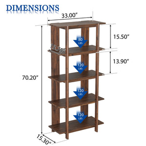 English Elm 4-tier Solid Acacia Wood Tall Open Bookshelf for Living Room or Home Office Display Walnut N758P386640W