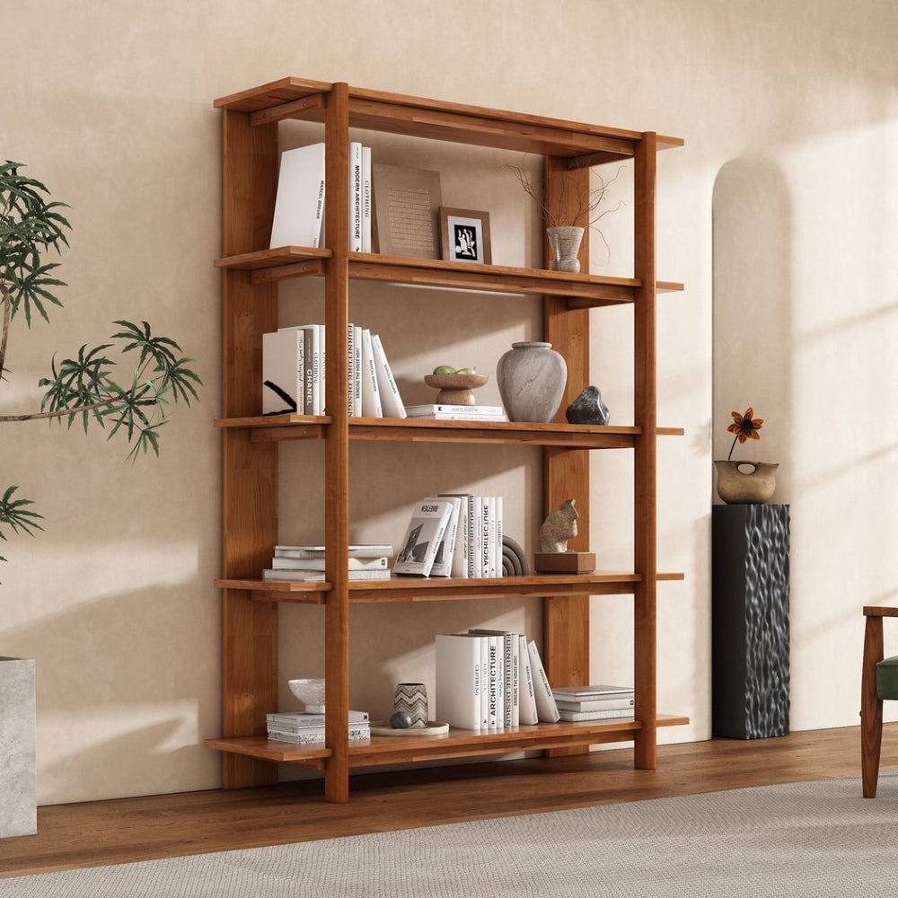 English Elm Big Solid Acacia Four Tier Bookcase with Teak Finish for Living Room or Home Office N758P386644T