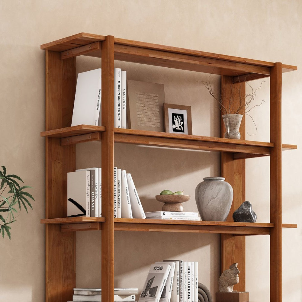 English Elm Big Solid Acacia Four Tier Bookcase with Teak Finish for Living Room or Home Office N758P386644T