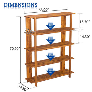 English Elm Big Solid Acacia Four Tier Bookcase with Teak Finish for Living Room or Home Office N758P386644T