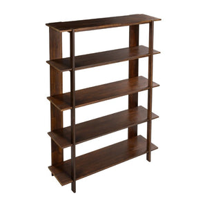English Elm Big Solid Acacia Four Tier Open Bookshelf Walnut Finish Tall Living Room Storage N758P386644W