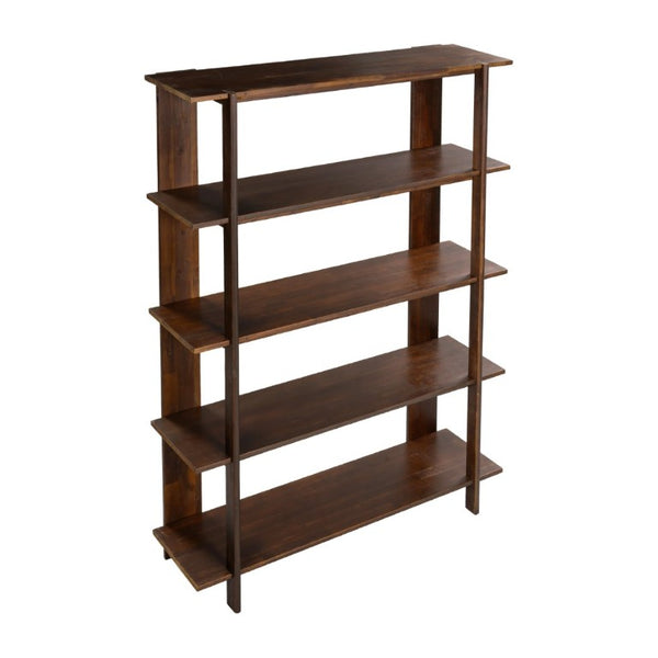 English Elm Big Solid Acacia Four Tier Open Bookshelf Walnut Finish Tall Living Room Storage N758P386644W