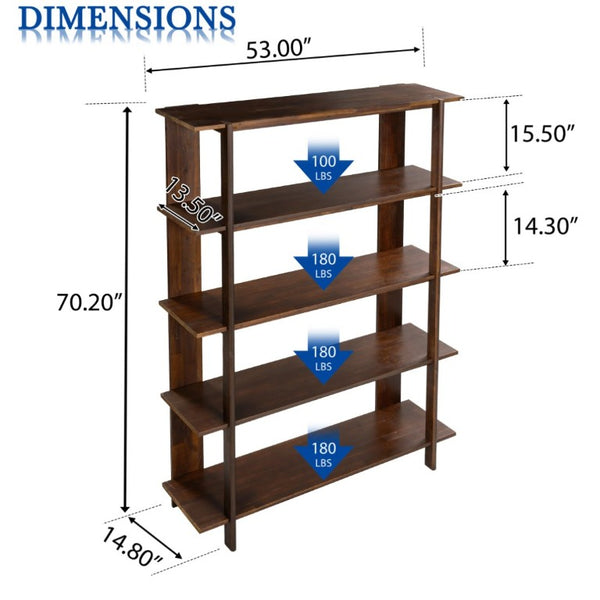 English Elm Big Solid Acacia Four Tier Open Bookshelf Walnut Finish Tall Living Room Storage N758P386644W