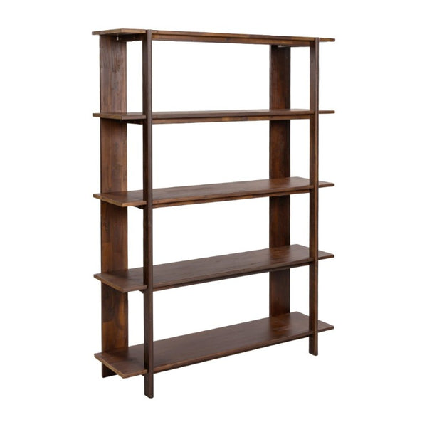 English Elm Big Solid Acacia Four Tier Open Bookshelf Walnut Finish Tall Living Room Storage N758P386644W