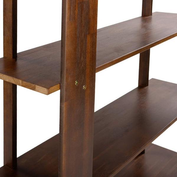 English Elm Big Solid Acacia Four Tier Open Bookshelf Walnut Finish Tall Living Room Storage N758P386644W