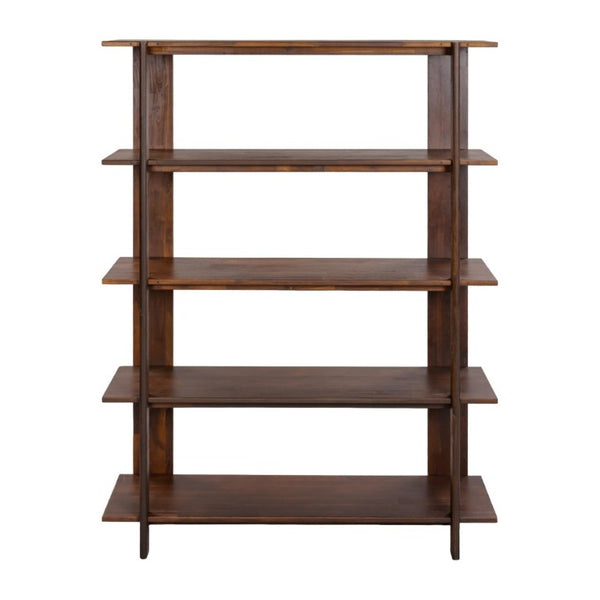 English Elm Big Solid Acacia Four Tier Open Bookshelf Walnut Finish Tall Living Room Storage N758P386644W