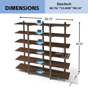 English Elm Walnut Acacia Six Tier Open Bookshelf Mid-Century Grid Display Unit for Living Room N758P412462W