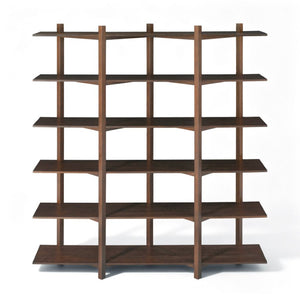 English Elm Walnut Acacia Six Tier Open Bookshelf Mid-Century Grid Display Unit for Living Room N758P412462W