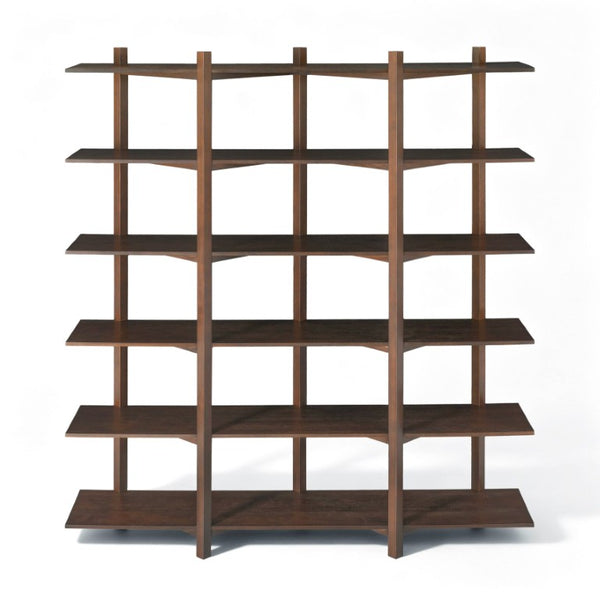 English Elm Walnut Acacia Six Tier Open Bookshelf Mid-Century Grid Display Unit for Living Room N758P412462W